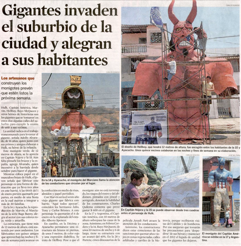 Illustration for article titled In Ecuador, insane giant sculptures of The Hulk and Hellboy invade on New Year's Eve
